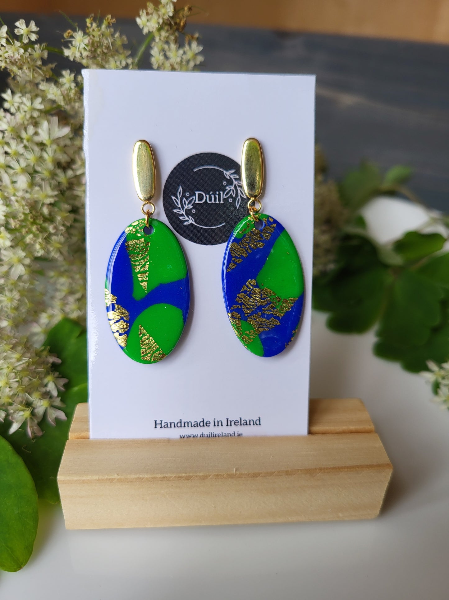 Blue & green oval dangle earrings - Dúil
