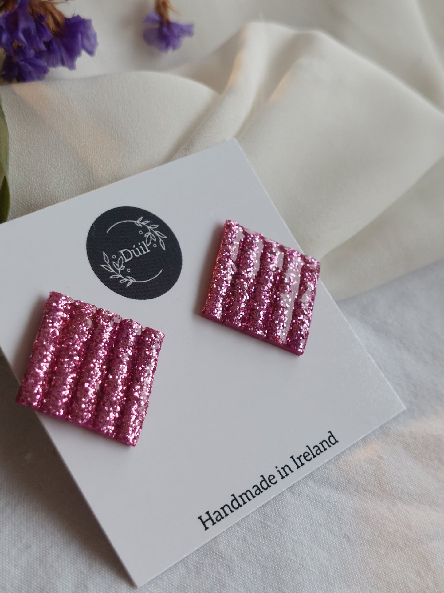 Dúil Pink Glitter statement studs - Dúil