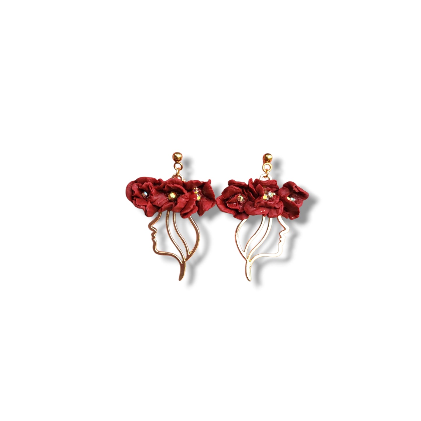 Dúil Doireann Deep Red Flower Goddess Statement Earrings - Handmade Irish Jewellery