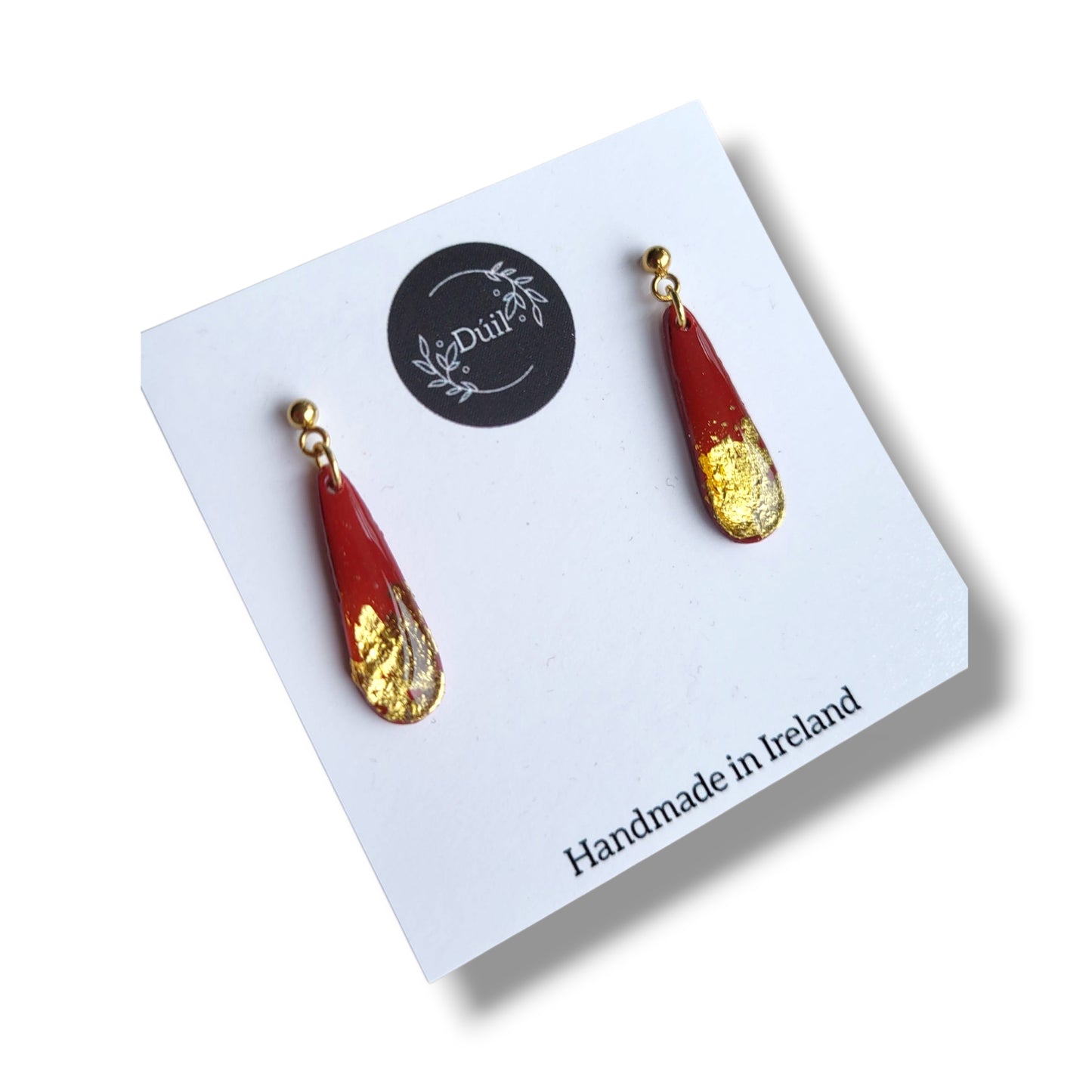 Dúil Deep Red and Gold Drop Dangle Earrings
