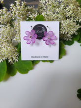 Load image into Gallery viewer, Purple frosted flower hook earrings - Dúil
