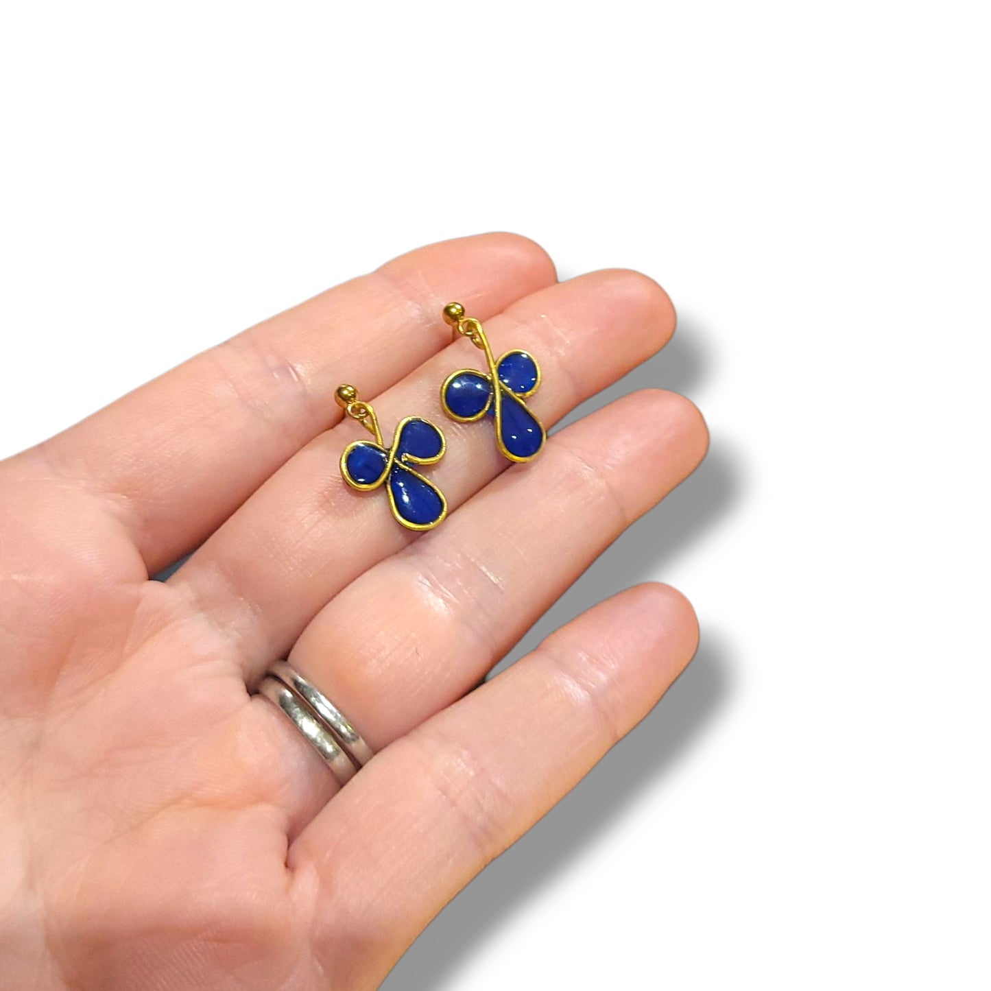 Blue Shamrock Dainty Dangle Earrings