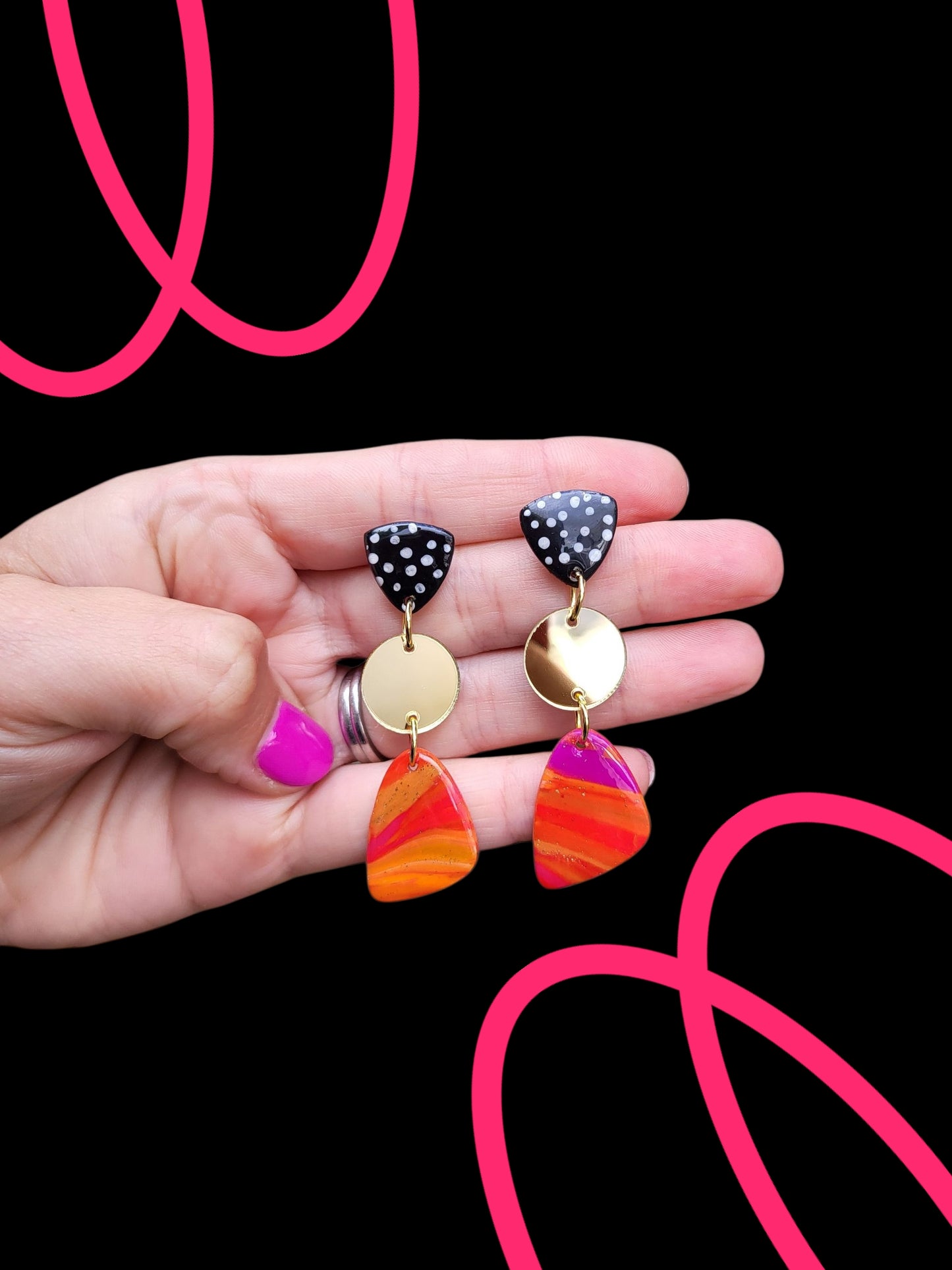 Pink & Orange Swirl Dangle Earrings