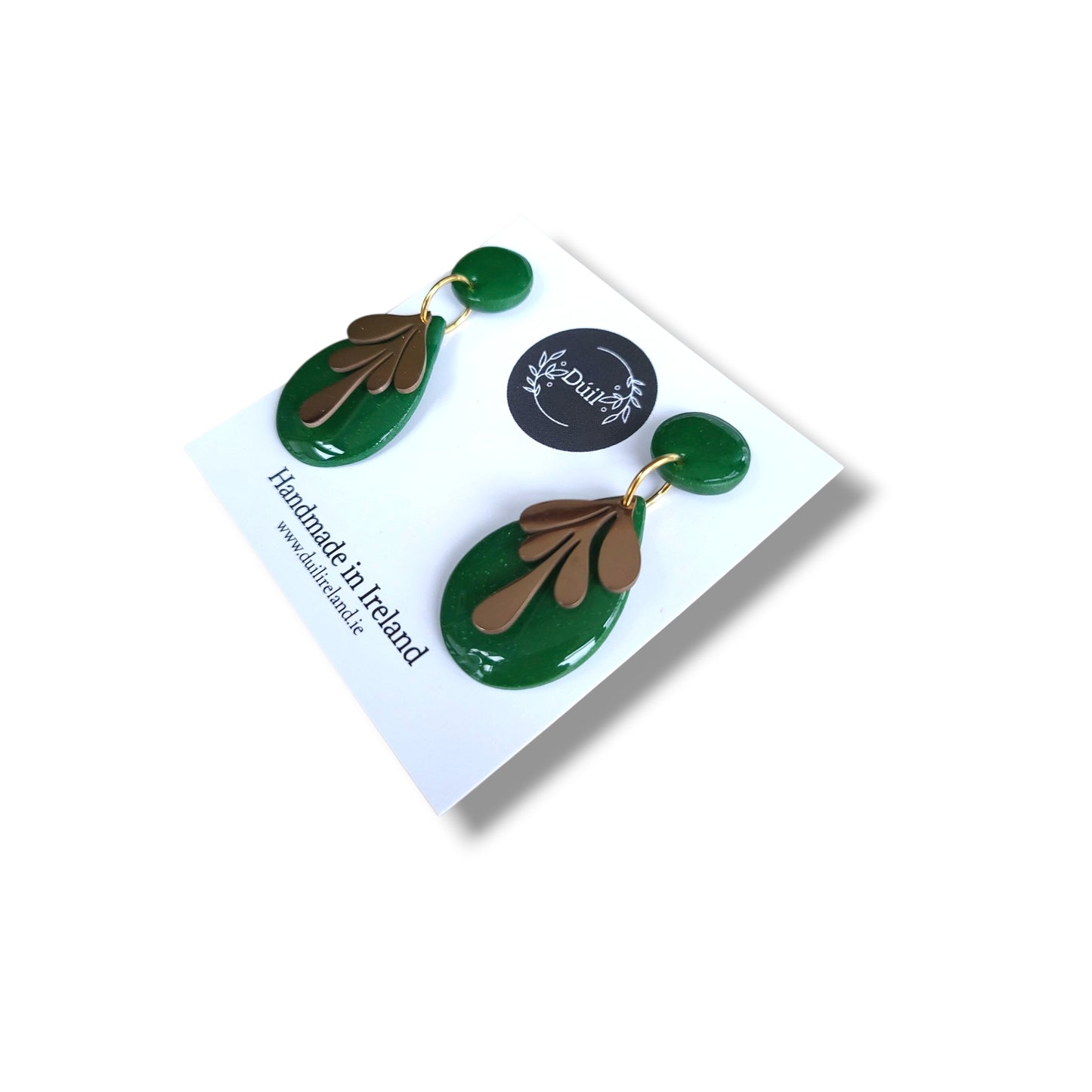 Olive Green & Gold Teardrop Dangle Earrings