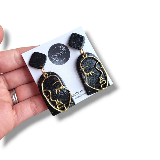 Dúil Black & Gold Boho face earrings