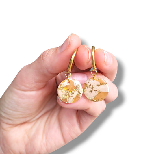 Dúil Lightweight Huggie Hoop Drop Earrings, Gold & Neutral Tones