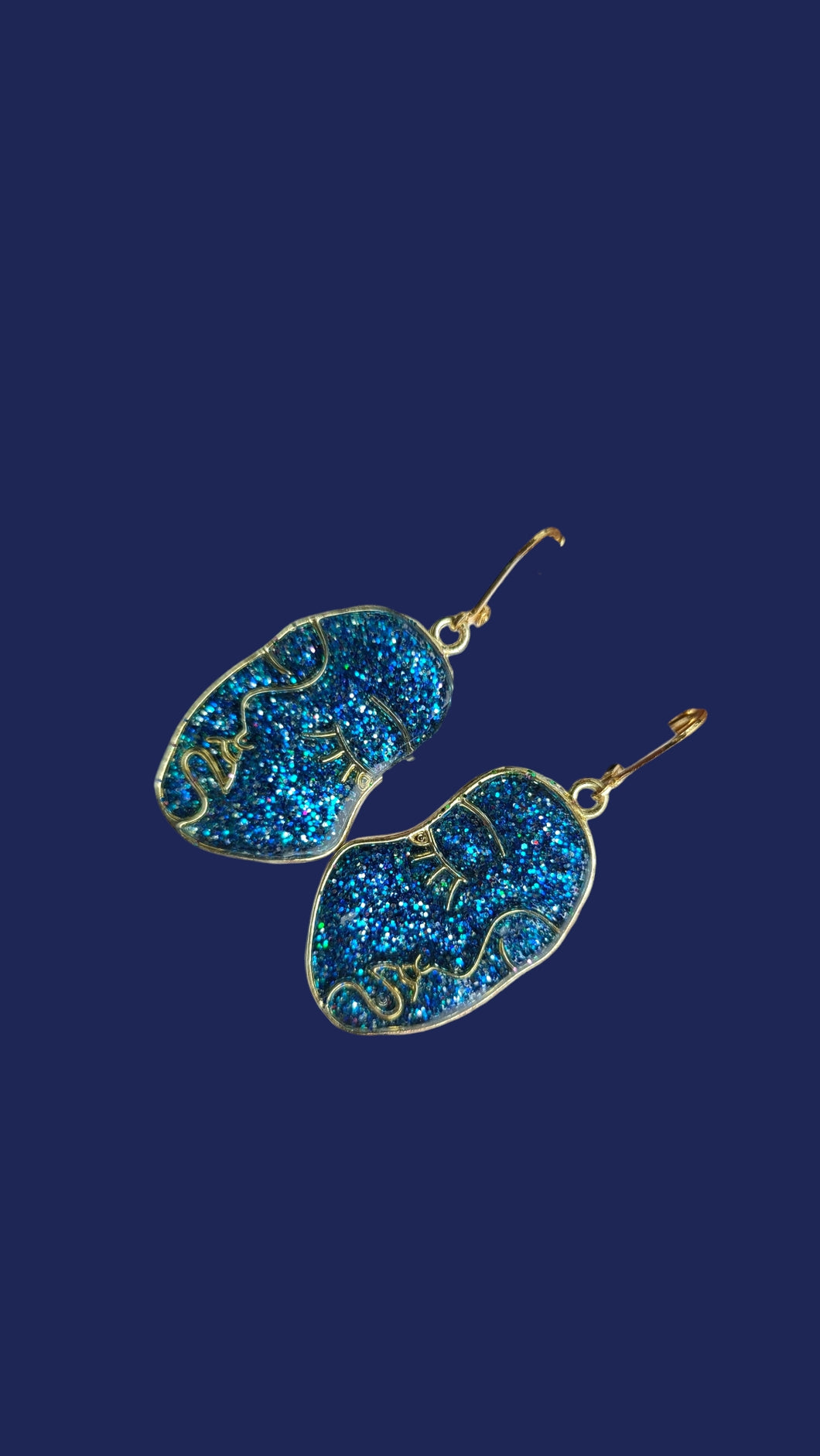 Blue glitter face earrings - Dúil