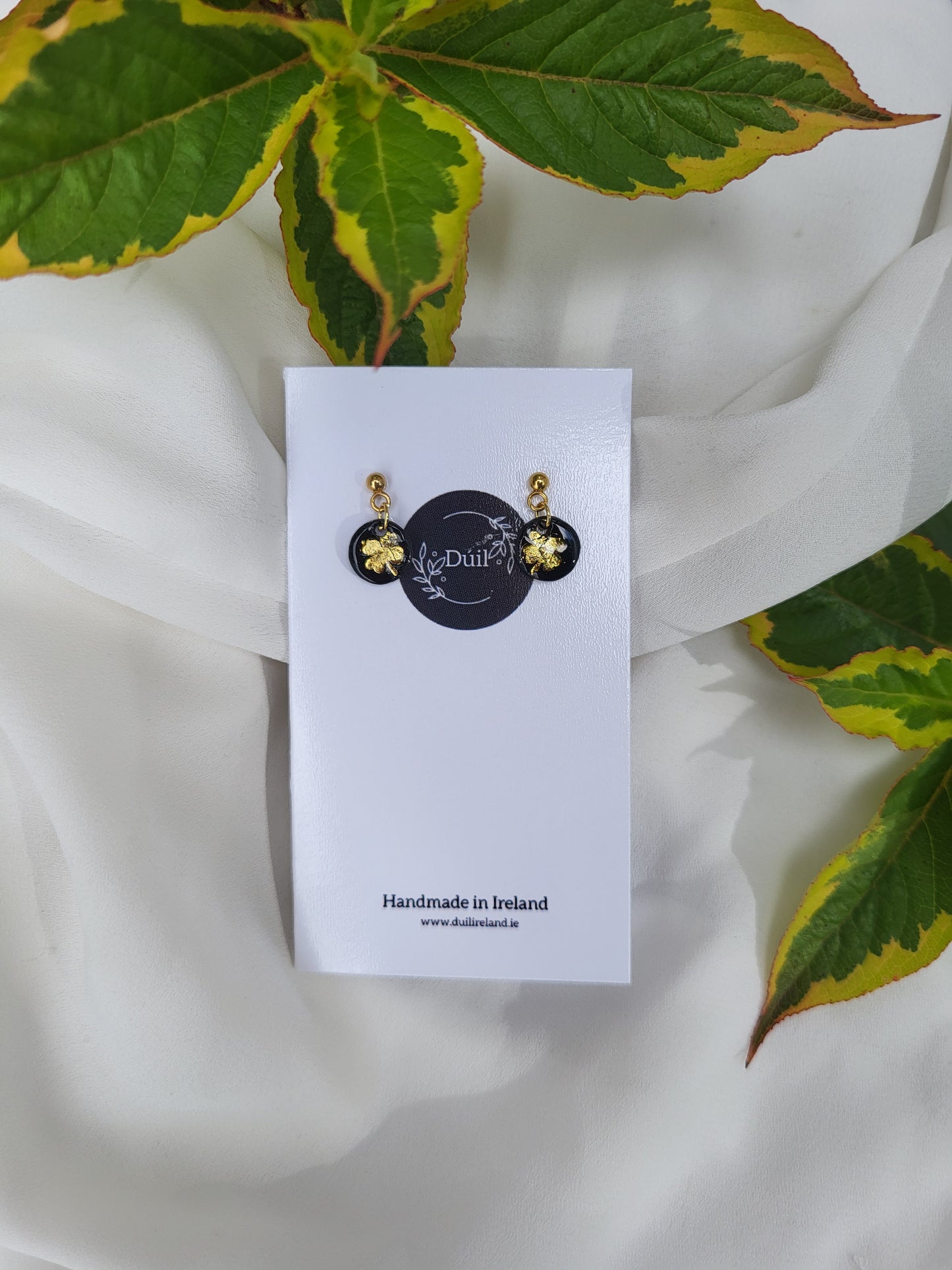 Black & Gold Shamrock Mini Dangle Earrings