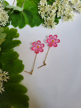 Load image into Gallery viewer, Pink frosted flower dangle drop earrings - Dúil
