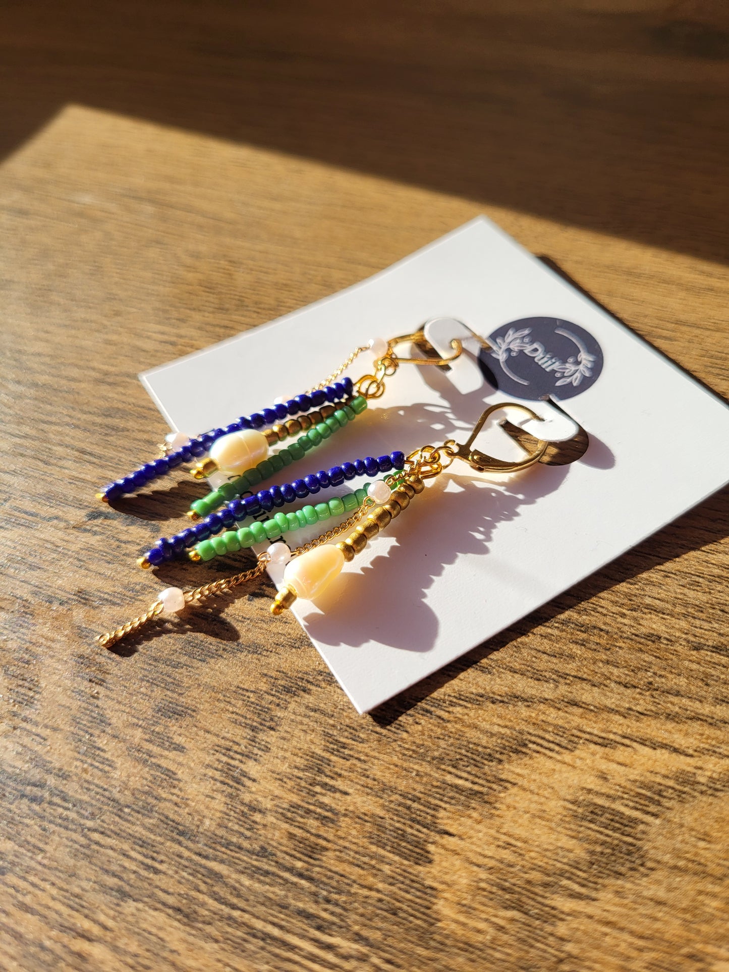 Blue and Green Beaded Dangle Earrings