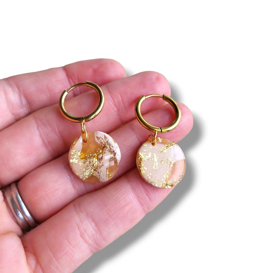 Dúil Lightweight Huggie Hoop Drop Earrings, Gold & Neutral Tones