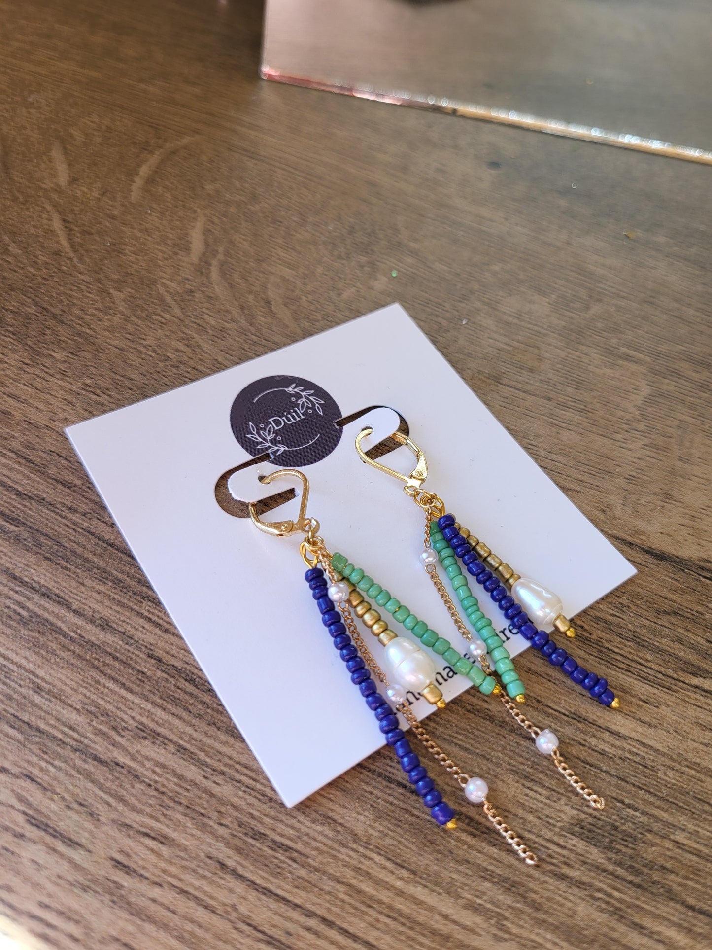 Blue and Green Beaded Dangle Earrings