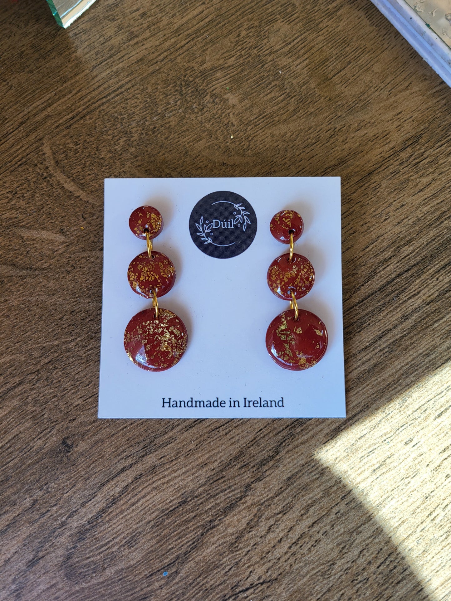 Deep Red and Gold Boho Dangle Earrings