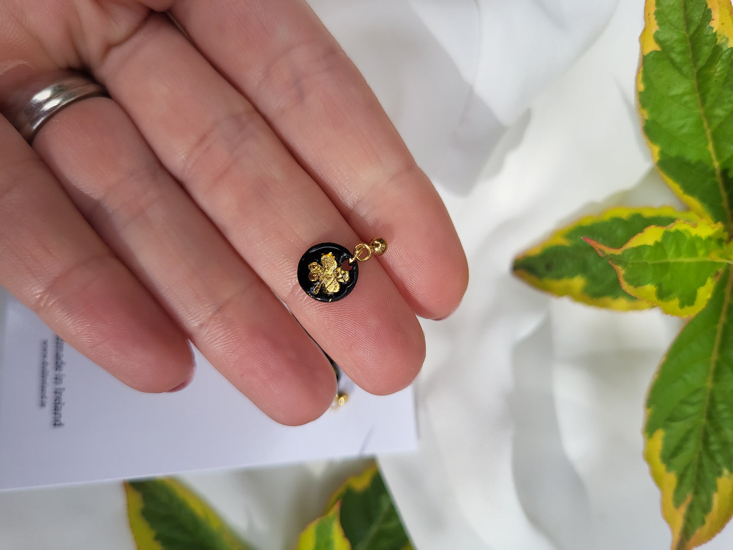 Black & Gold Shamrock Mini Dangle Earrings