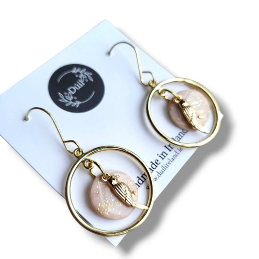 Dúil Beige and Gold Bird earrings