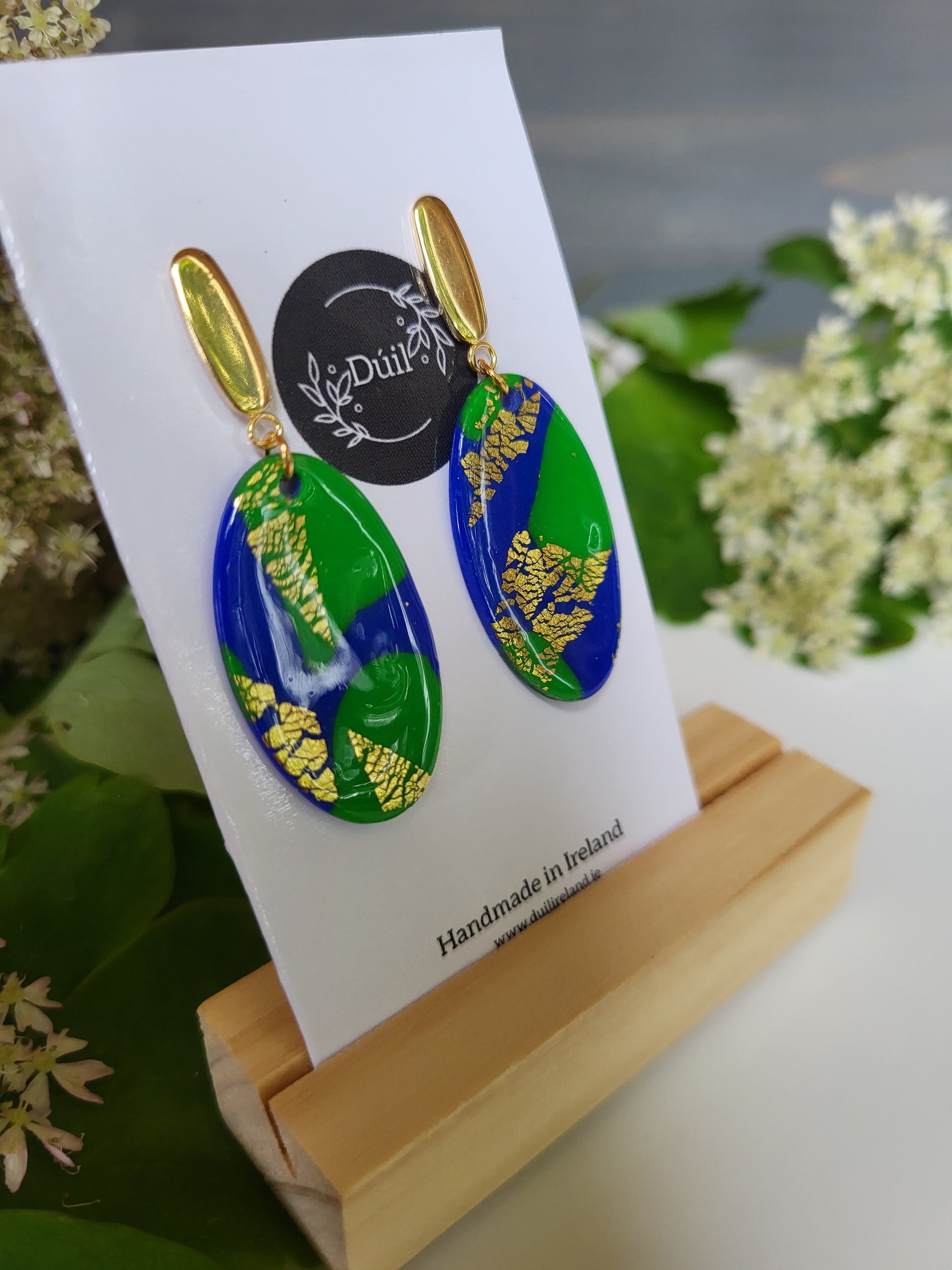 Blue & green oval dangle earrings - Dúil