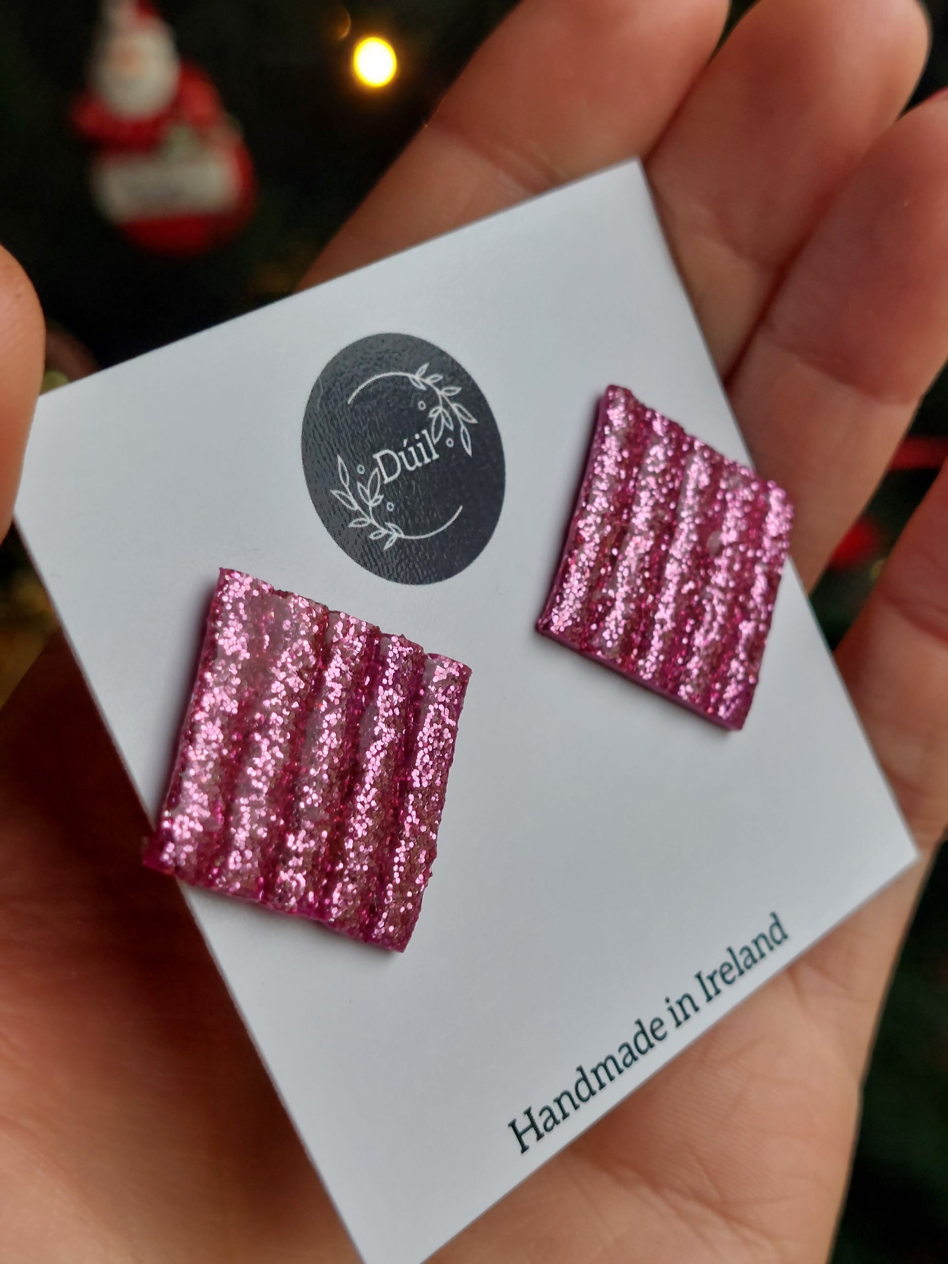 Dúil Pink Glitter statement studs - Dúil
