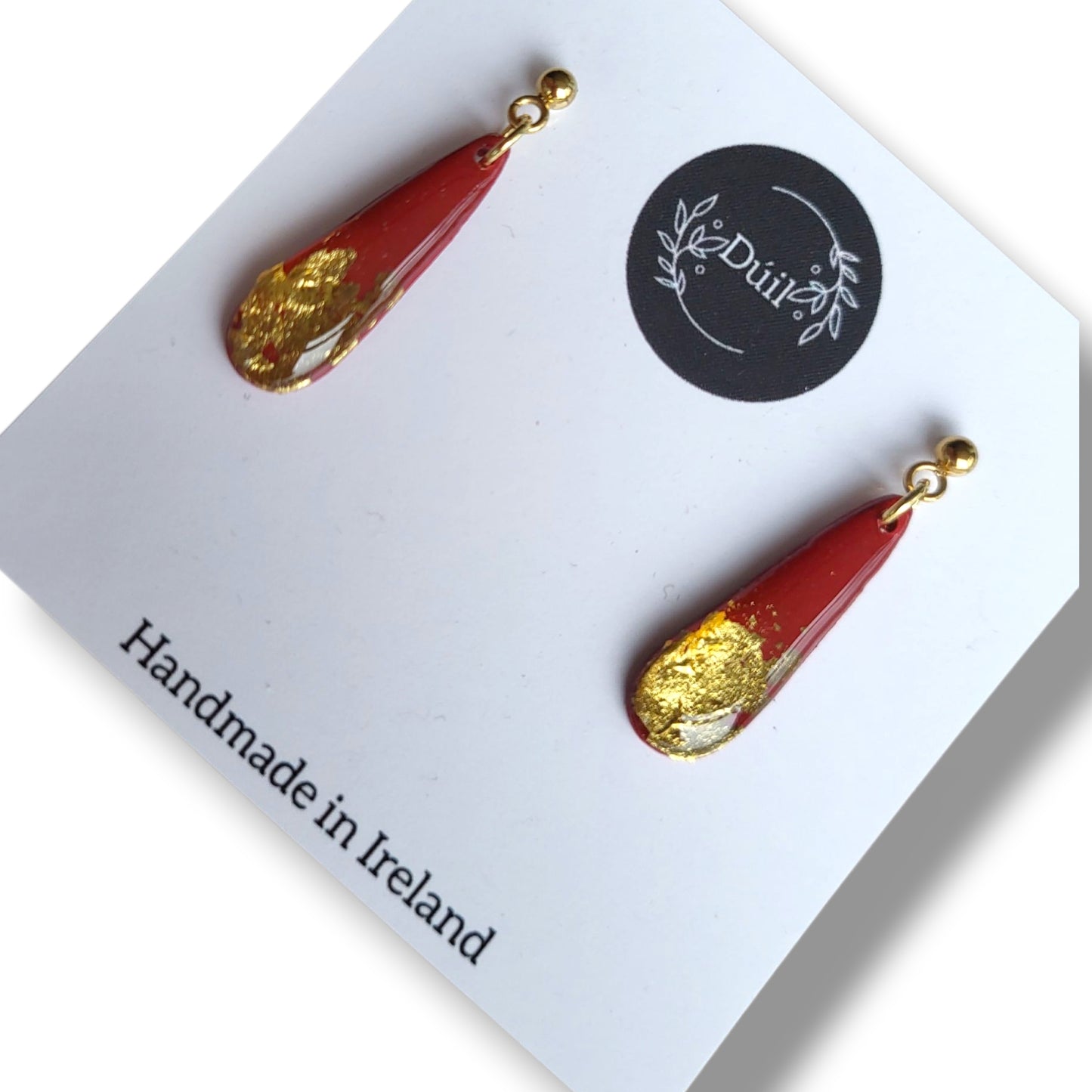 Dúil Deep Red and Gold Drop Dangle Earrings
