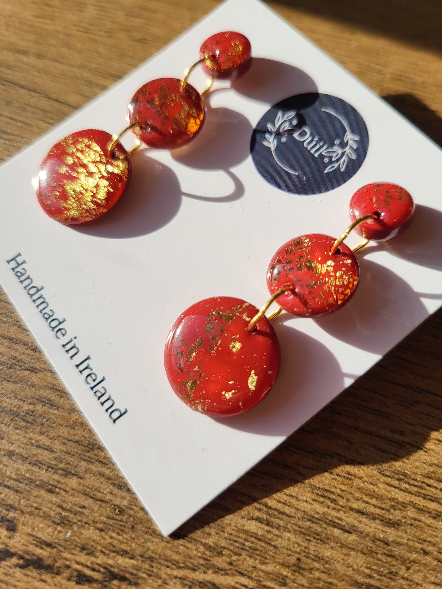 Deep Red and Gold Boho Dangle Earrings