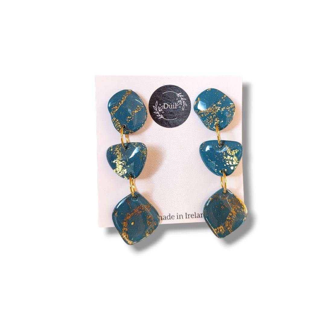 Teal and Gold Boho Dangle Earrings