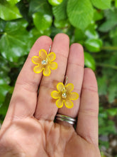 Load image into Gallery viewer, Yellow frosted flower hook dangle earrings - Dúil
