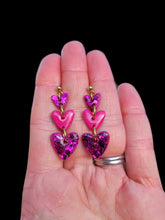 Load image into Gallery viewer, Pink Sparkle heart dangle earrings - Dúil
