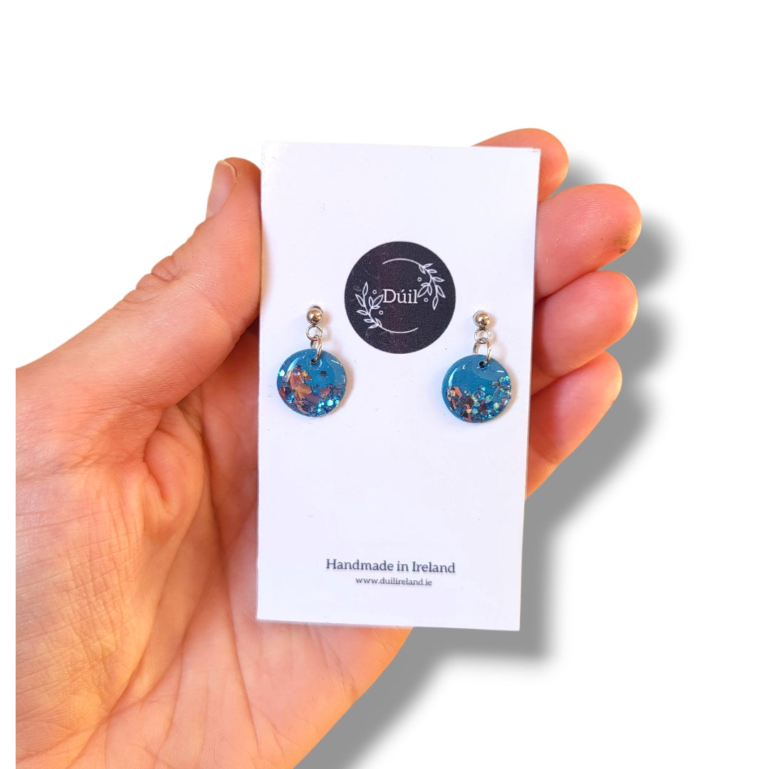 Blue Shimmer Dainty Dangle Earrings with Silver posts