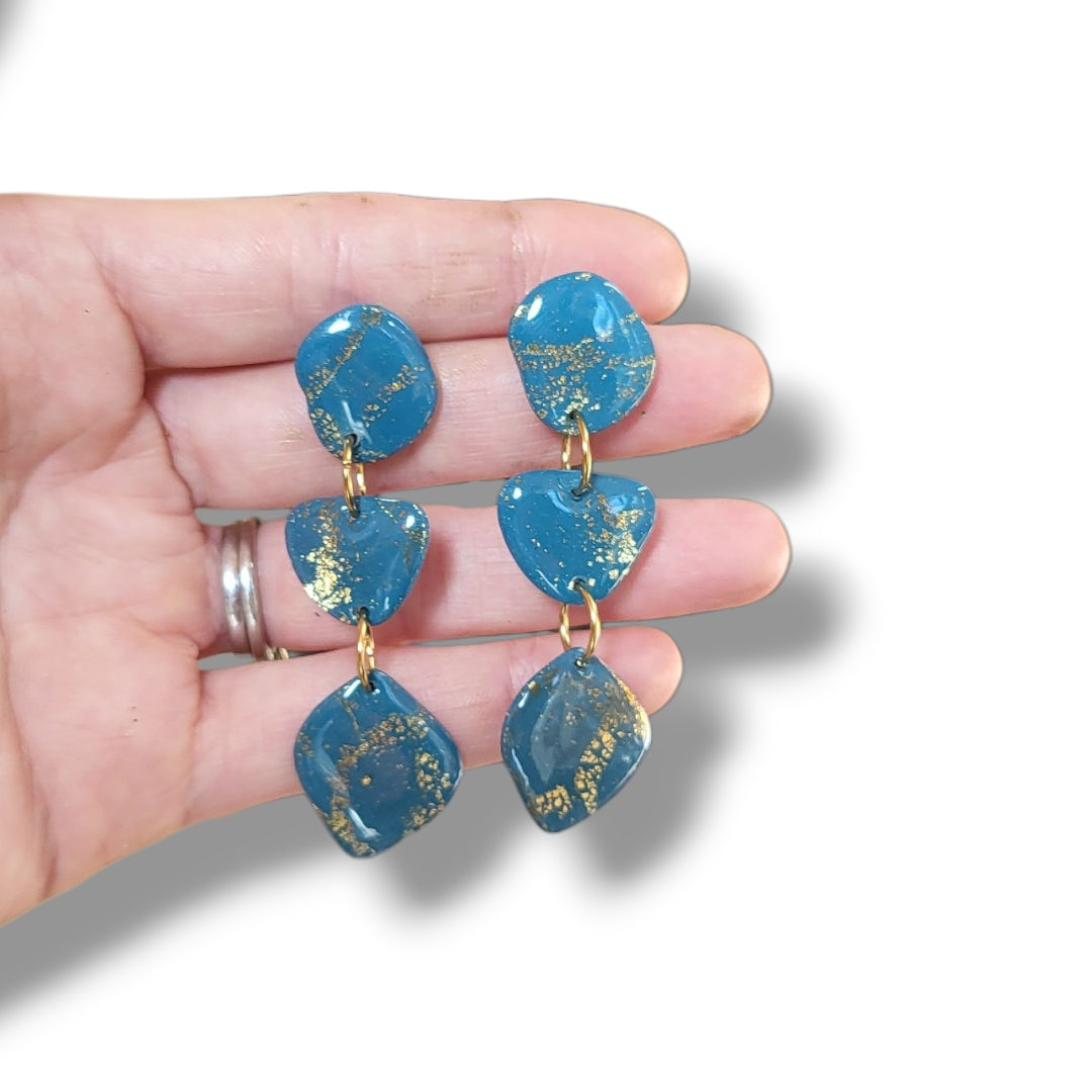 Teal and Gold Boho Dangle Earrings