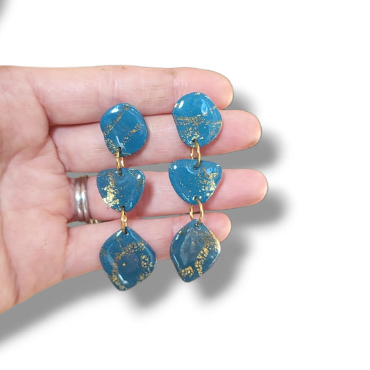 Teal and Gold Boho Dangle Earrings