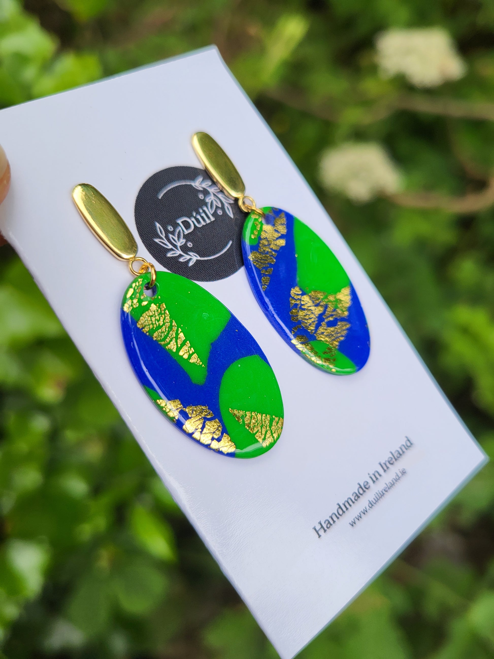 Blue & green oval dangle earrings - Dúil