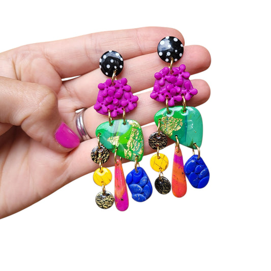 Carnival Bloom Dangle Earrings – Earrings with a playful mix of bright colors, textures, and patterns. Joyful and festive, like a celebration for your ears. The perfect pair of earrings for dopamine dressing