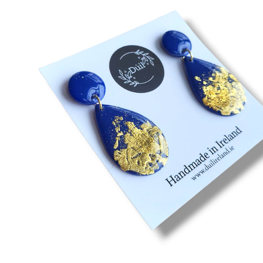 Royal Blue & Gold Teardrop Dangle Earrings