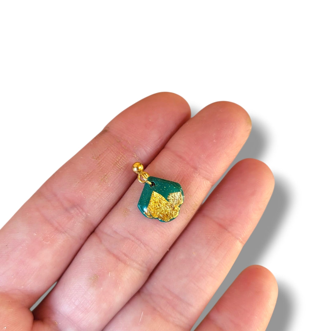 Dark Green & Gold Dainty Dangle Earrings