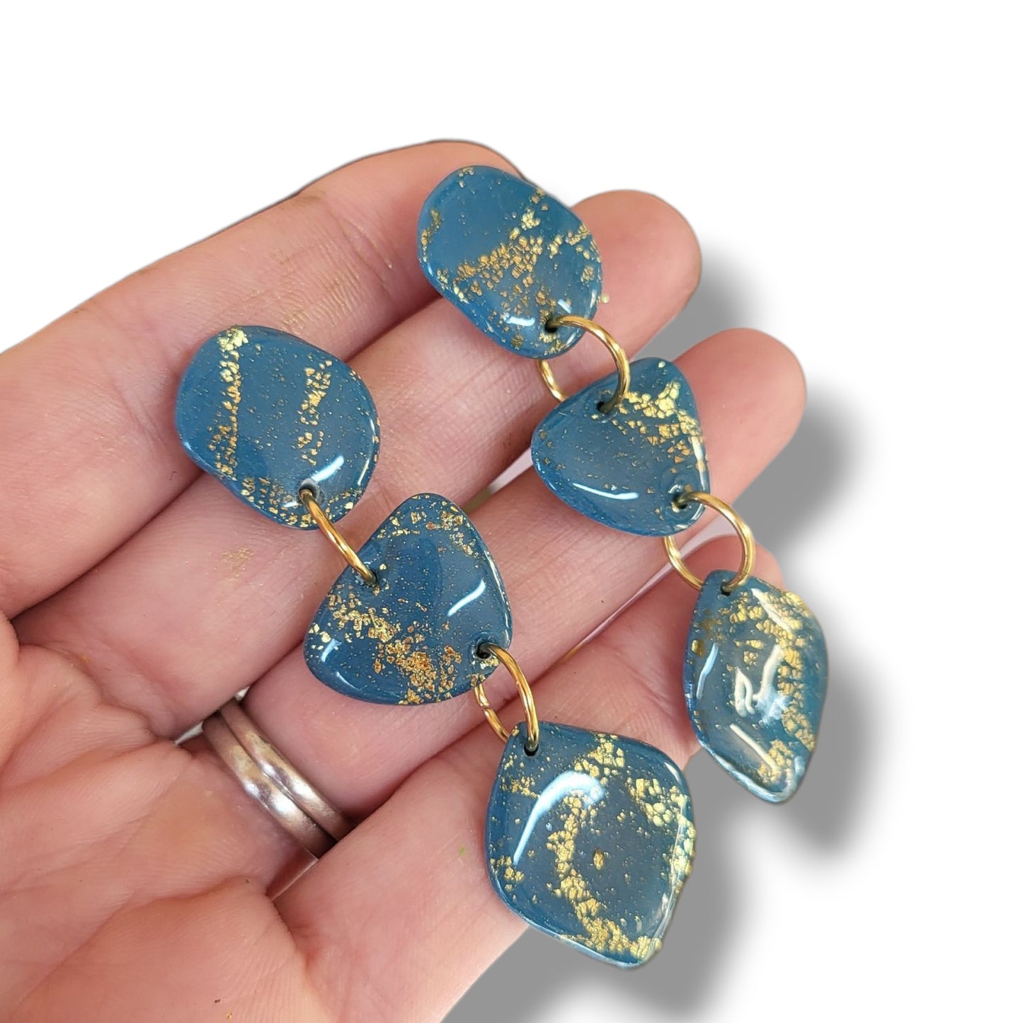 Teal and Gold Boho Dangle Earrings