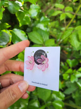 Load image into Gallery viewer, Pink frosted flower hook earrings - Dúil
