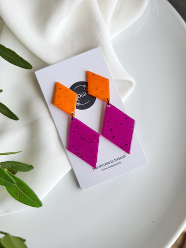 Dúil - Cliodhna Orange & Magenta statement dangling earrings - Dúil