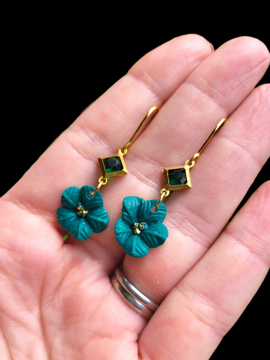 Green and gold flower earrings