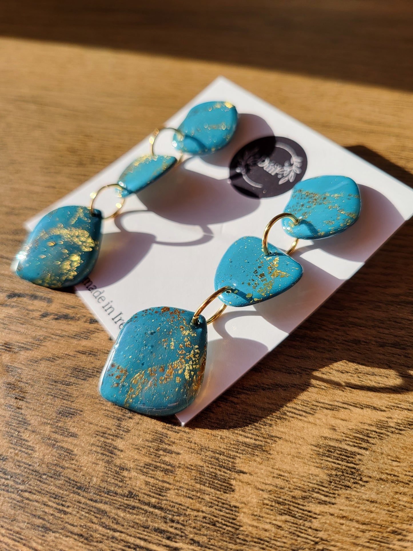 Teal and Gold Boho Dangle Earrings