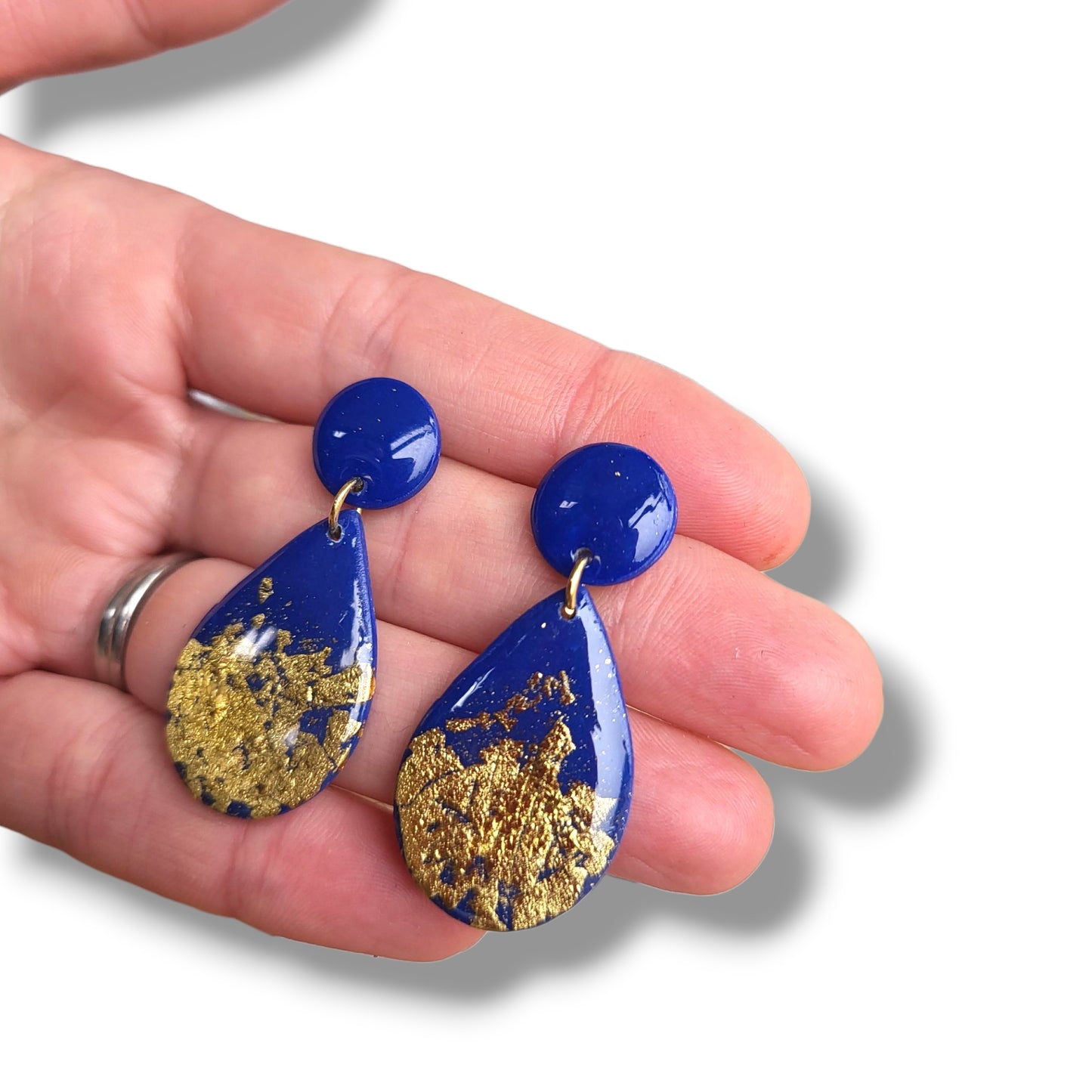Royal Blue & Gold Teardrop Dangle Earrings
