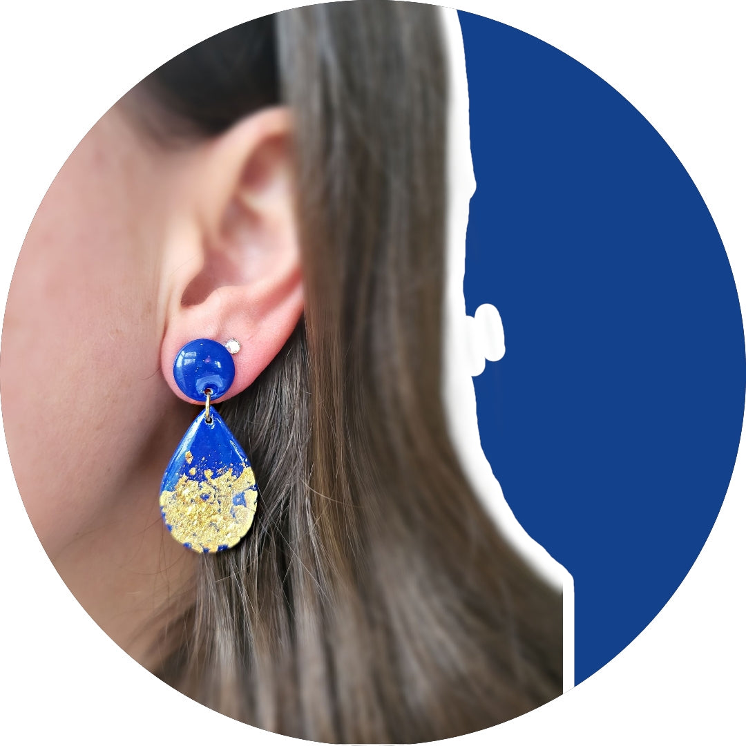 Royal Blue & Gold Teardrop Dangle Earrings