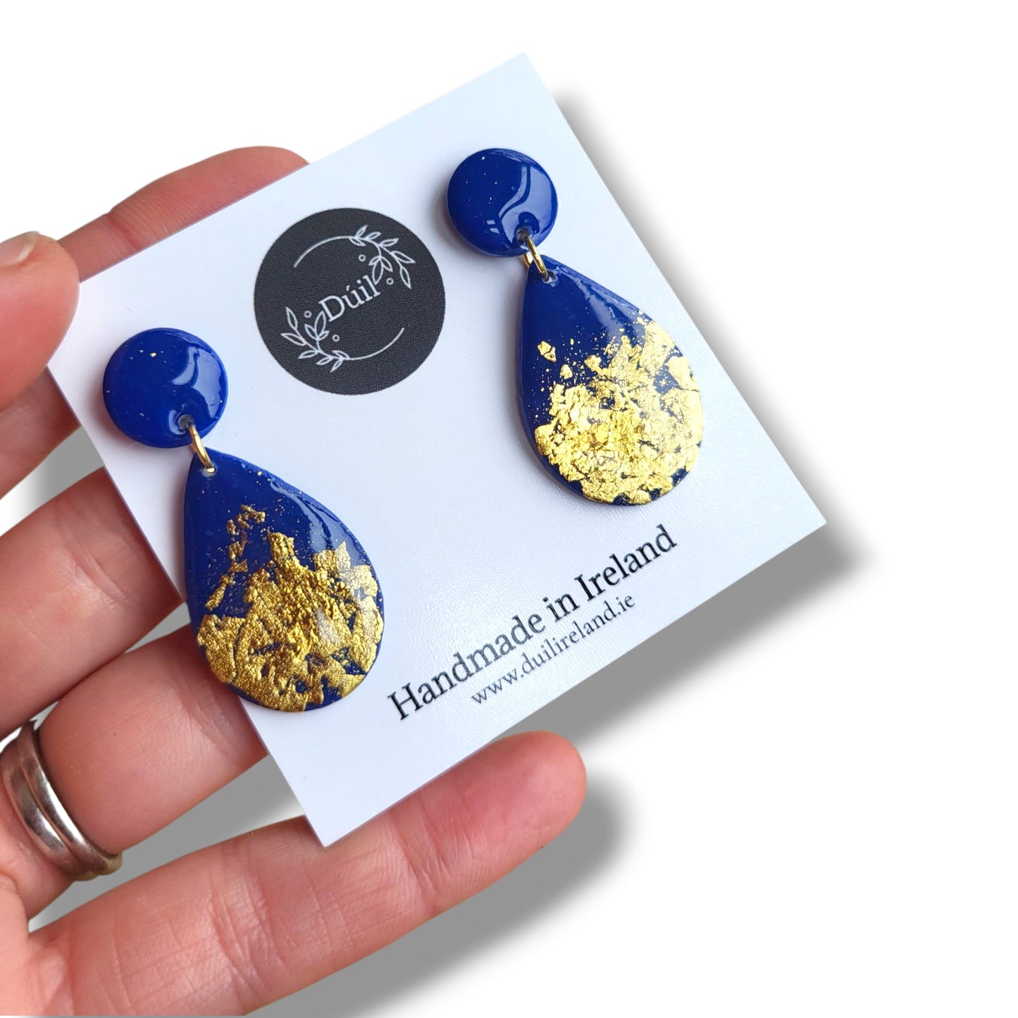 Royal Blue & Gold Teardrop Dangle Earrings