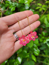 Load image into Gallery viewer, Pink frosted flower dangle drop earrings - Dúil
