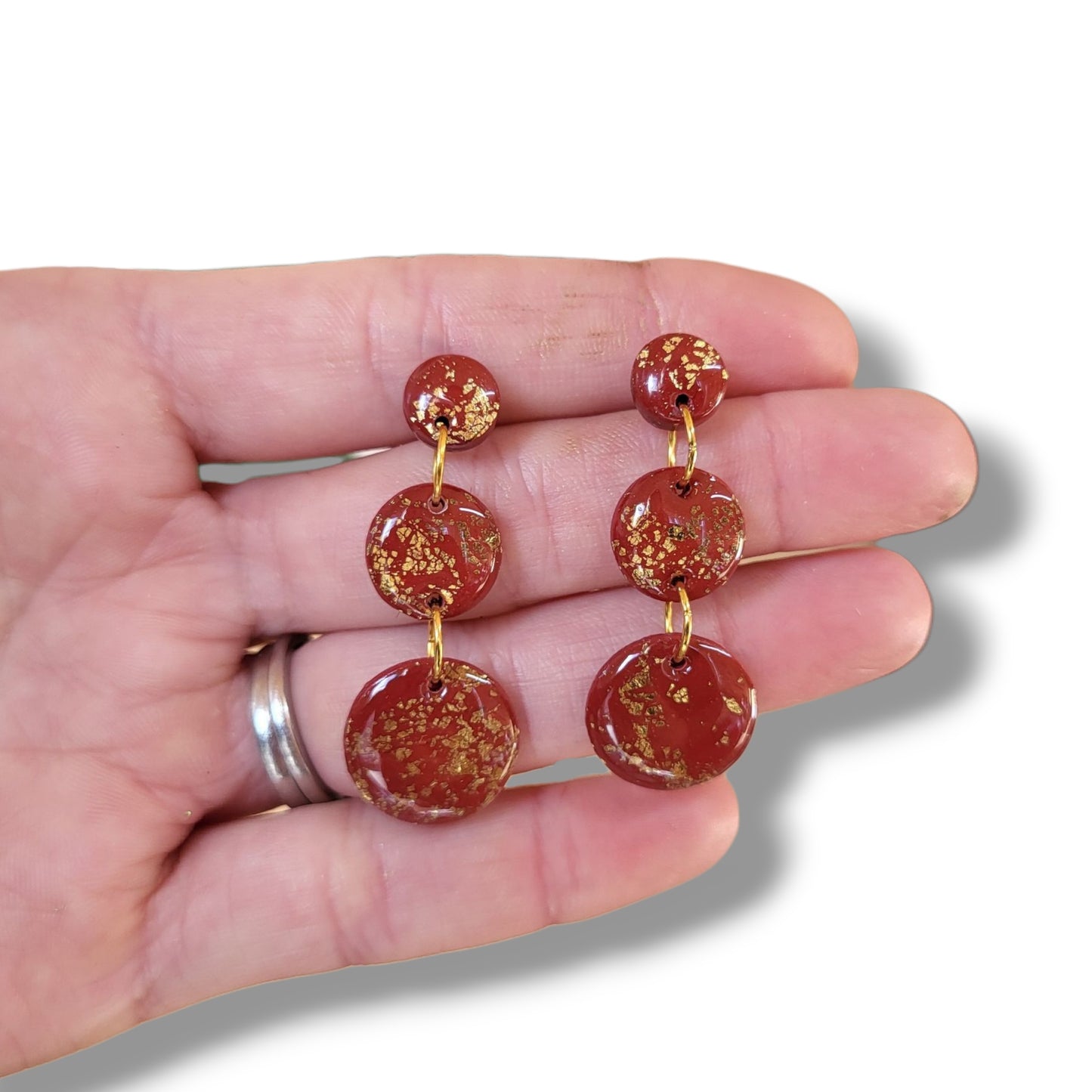 Deep Red and Gold Boho Dangle Earrings