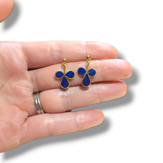 Blue Shamrock Dainty Dangle Earrings