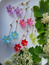 Load image into Gallery viewer, Purple frosted flower dangle drop earrings - Dúil
