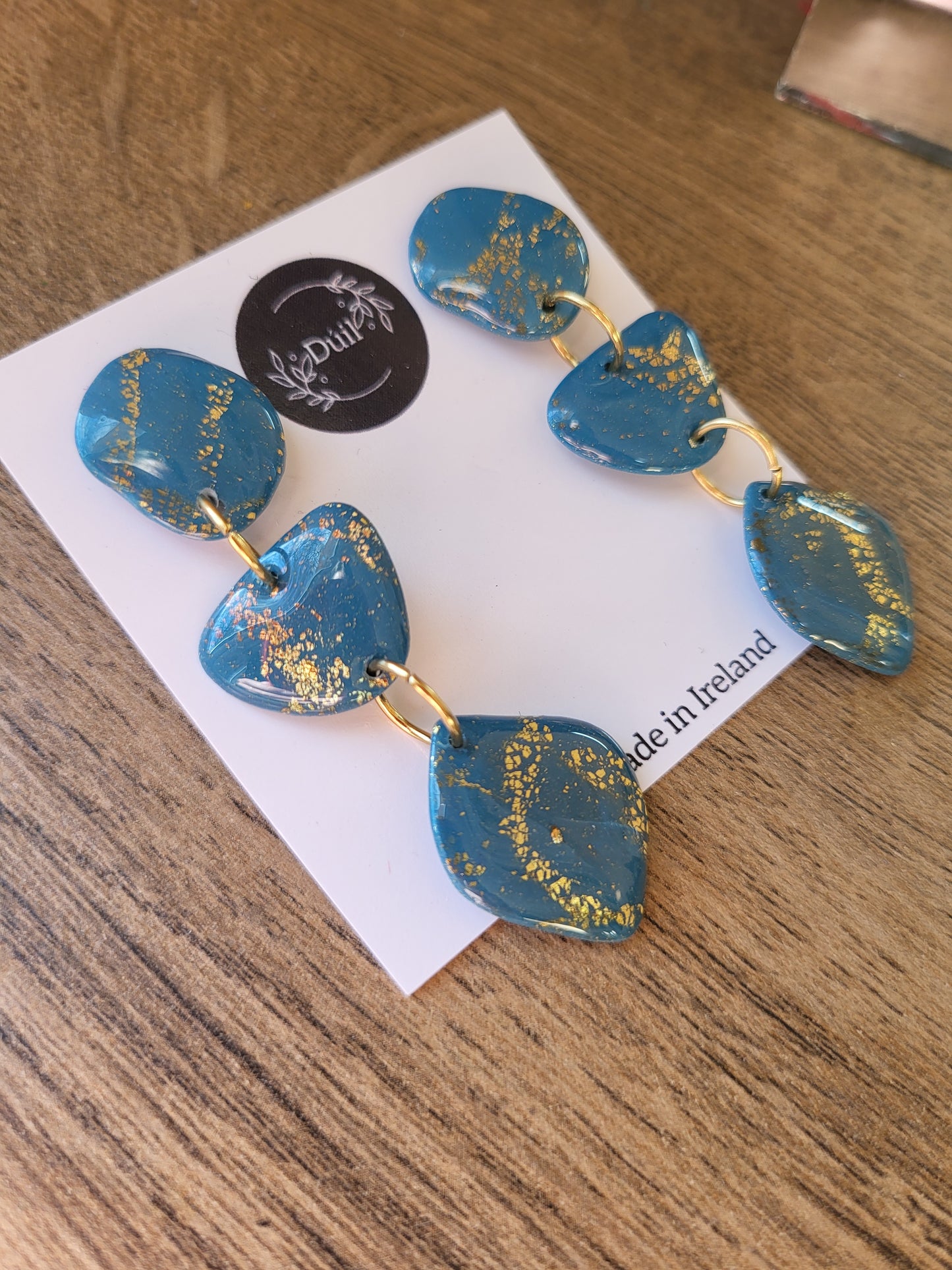 Teal and Gold Boho Dangle Earrings