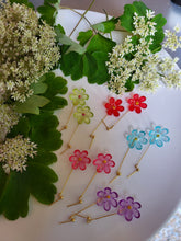 Load image into Gallery viewer, Purple frosted flower dangle drop earrings - Dúil
