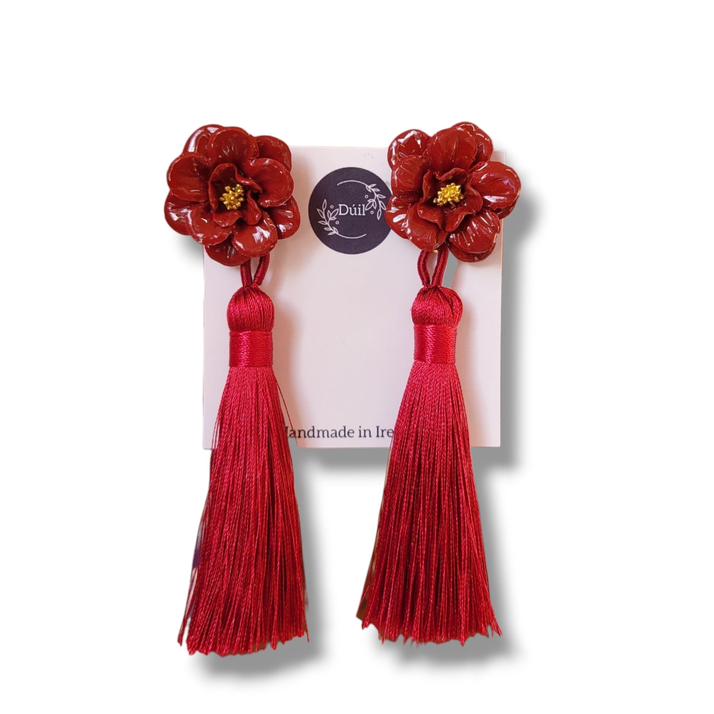 Red Flower Tassel Dangle Earrings