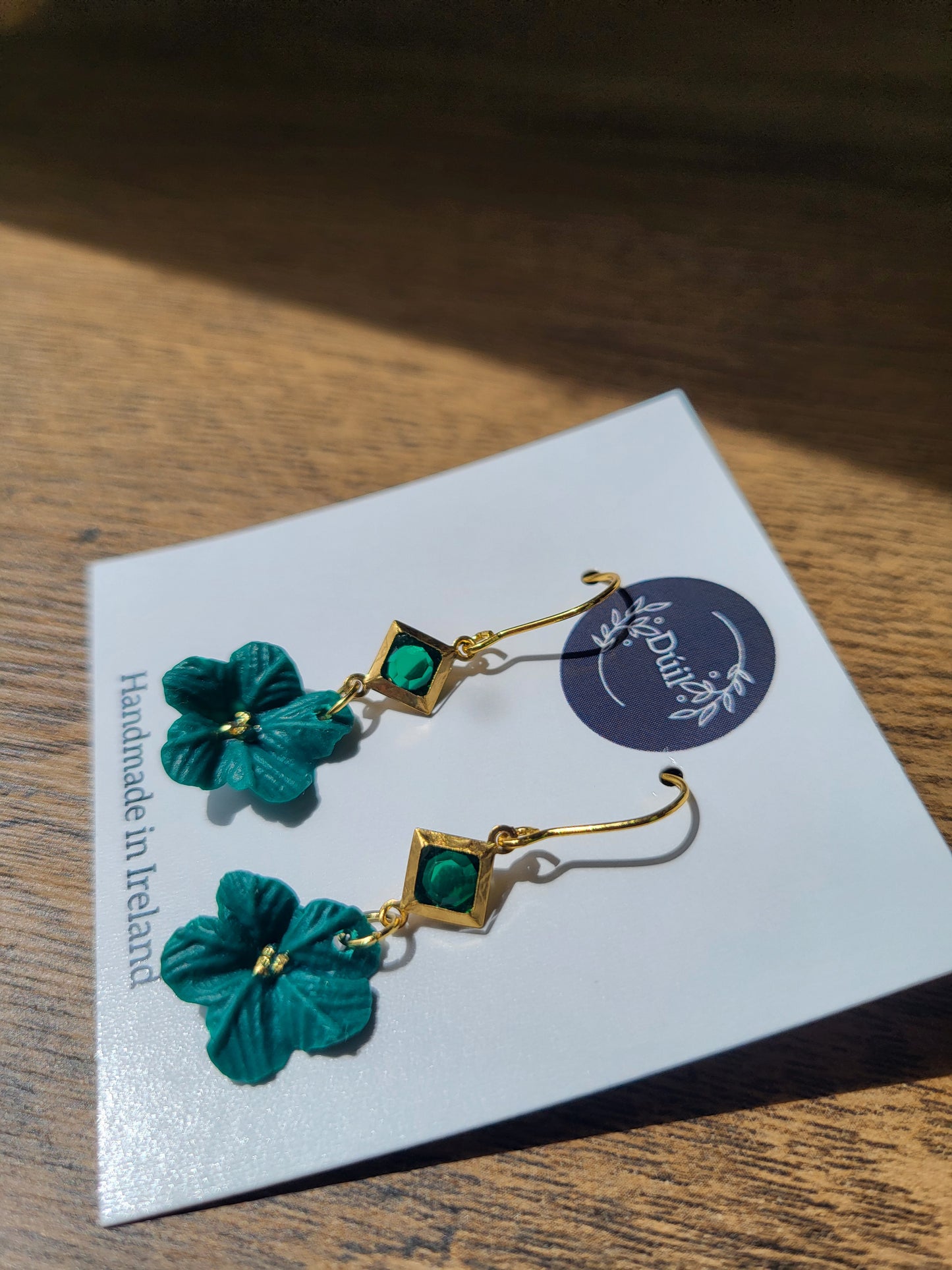 Green and gold flower earrings
