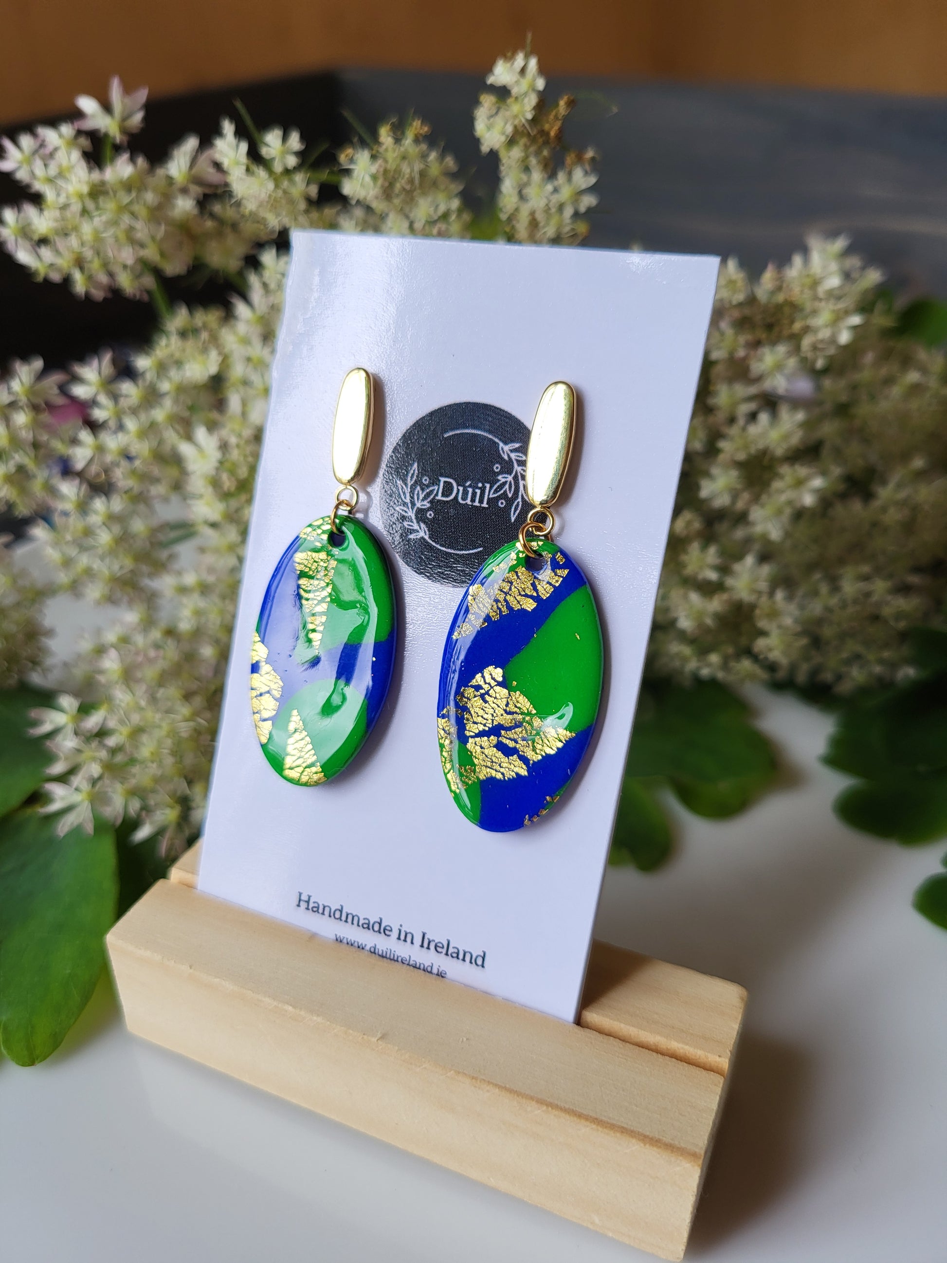Blue & green oval dangle earrings - Dúil